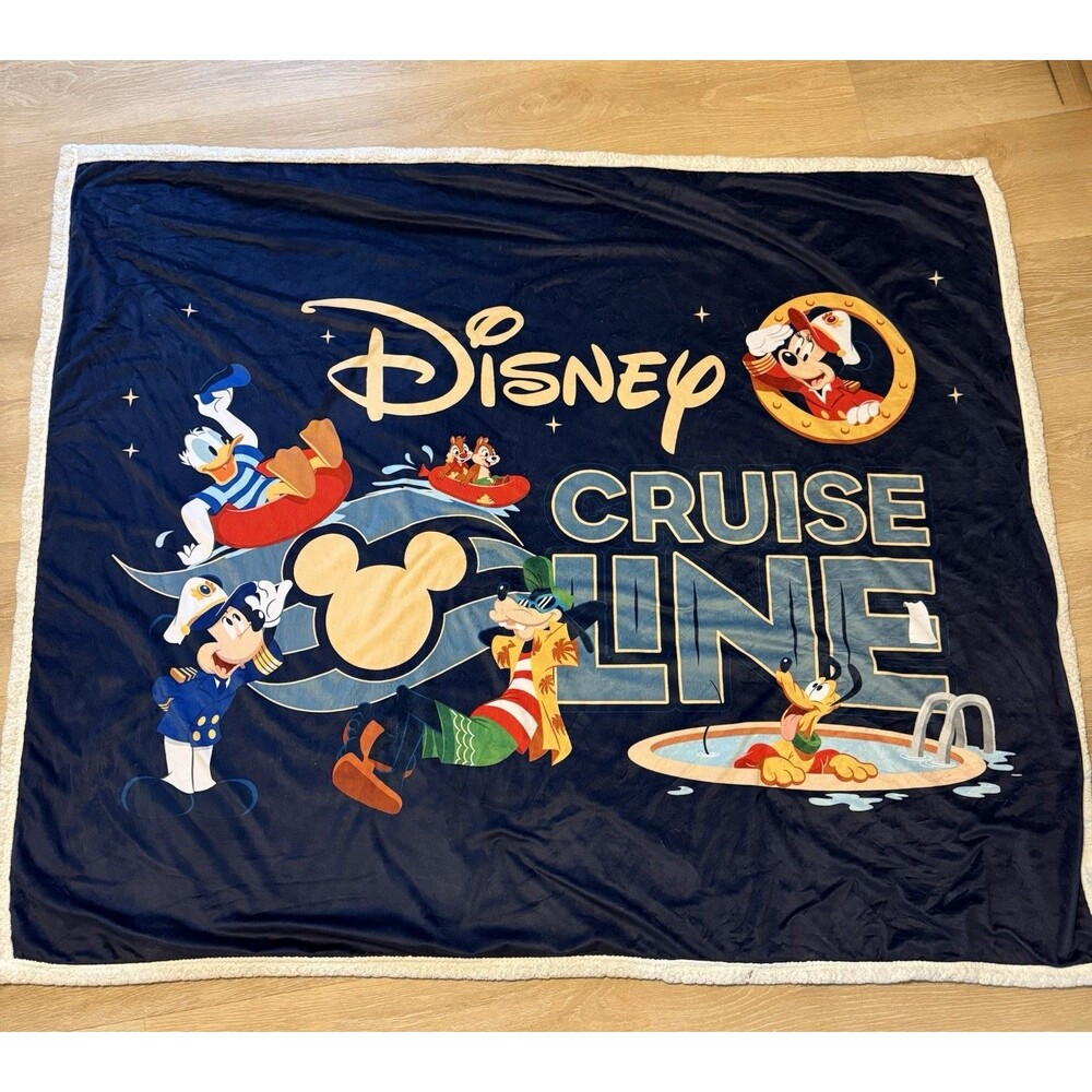 Disney Cruise Line Sherpa Throw Blanket Mickey Donald Goofy Pluto Chip 50x60